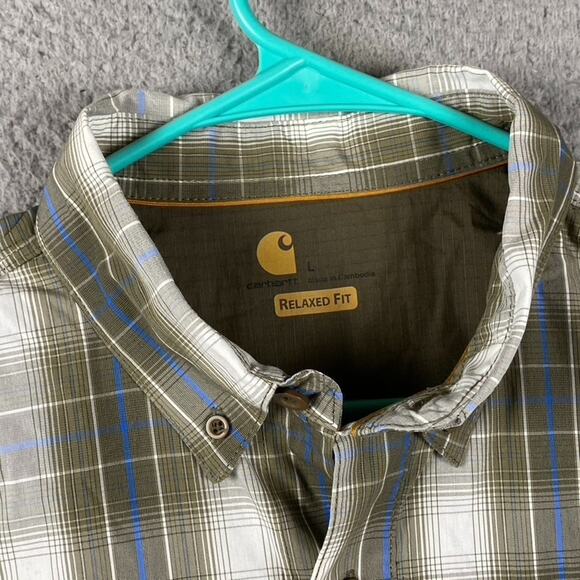 Carhartt Force Relaxed Fit Button Short Sleeve Ripstop Shirt Men's L Green Plaid - Picture 7 of 12